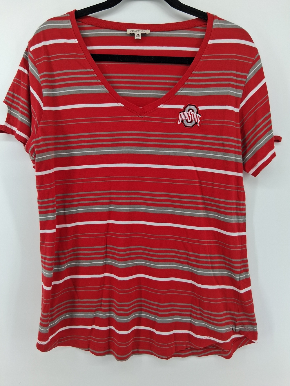 Ohio State Women's Red Striped V-Neck Tee